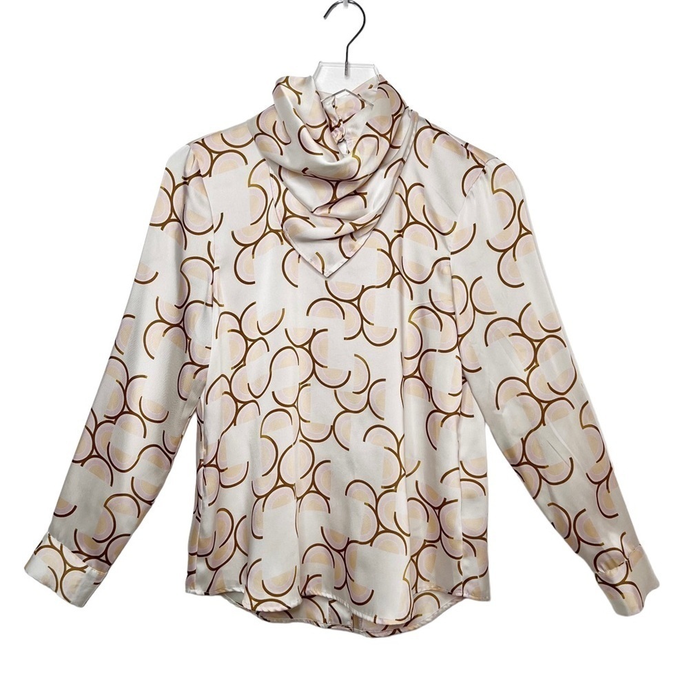 Zara Ecru Satin Effect Button Back Handkerchief Neckline Women’s Blouse Sz XS